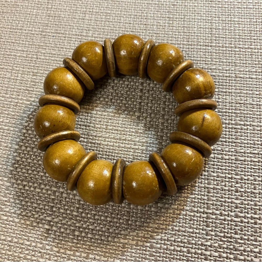 Vintage Chunky Brown Wood Beaded Cha Cha Stretch Bracelet Boho
